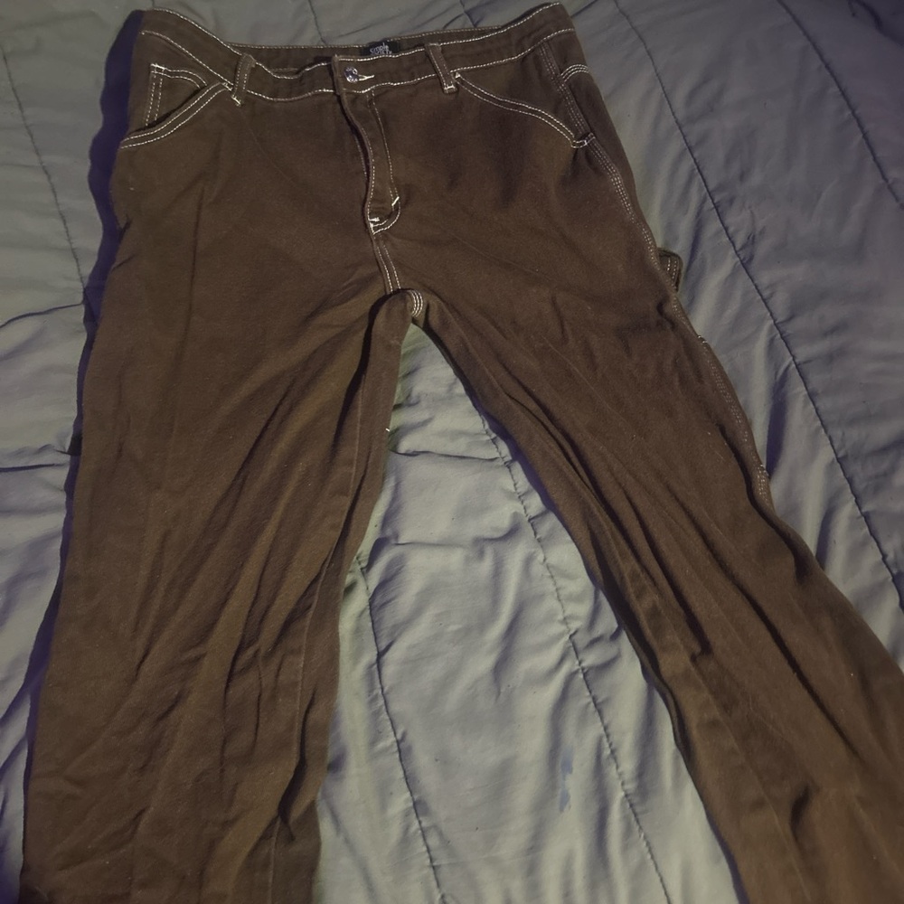 Brown Pants with White Stitching